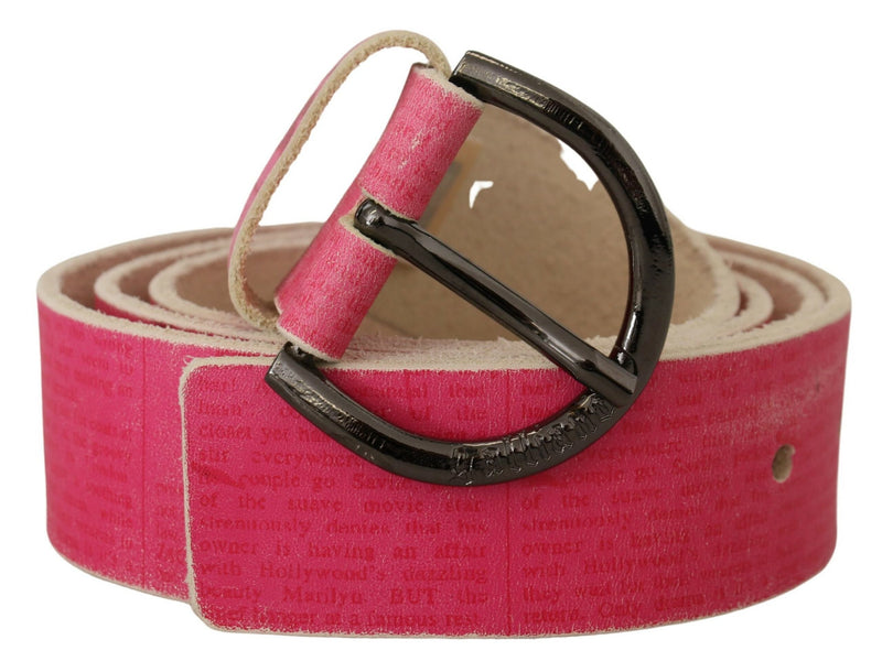 Pink Leather Letter Logo Round Buckle Waist Belt