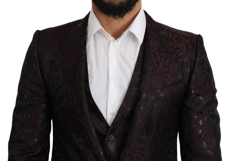 Black Bordeaux Jacquard Floral Slim Fit Blazer