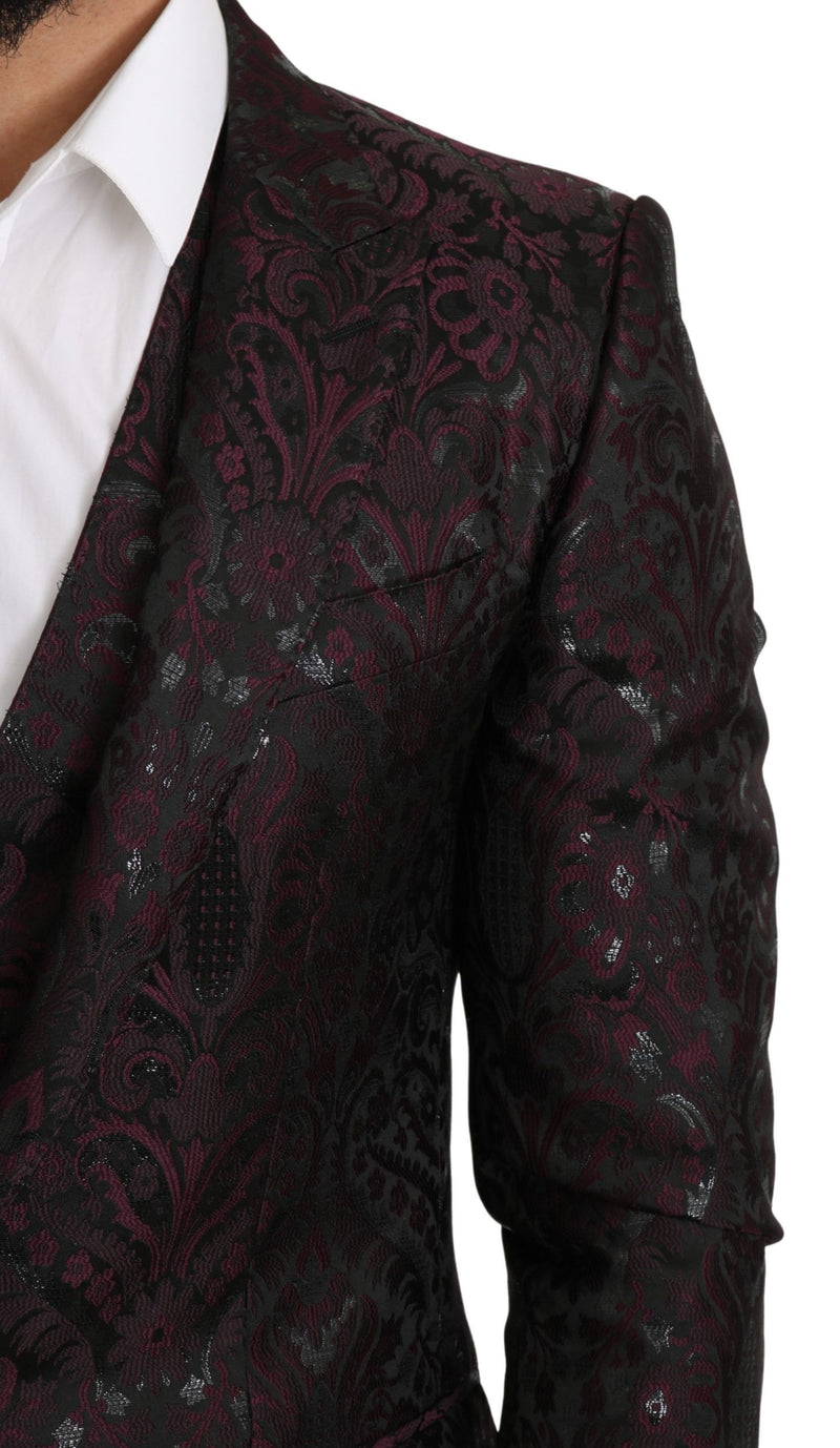 Black Bordeaux Jacquard Floral Slim Fit Blazer