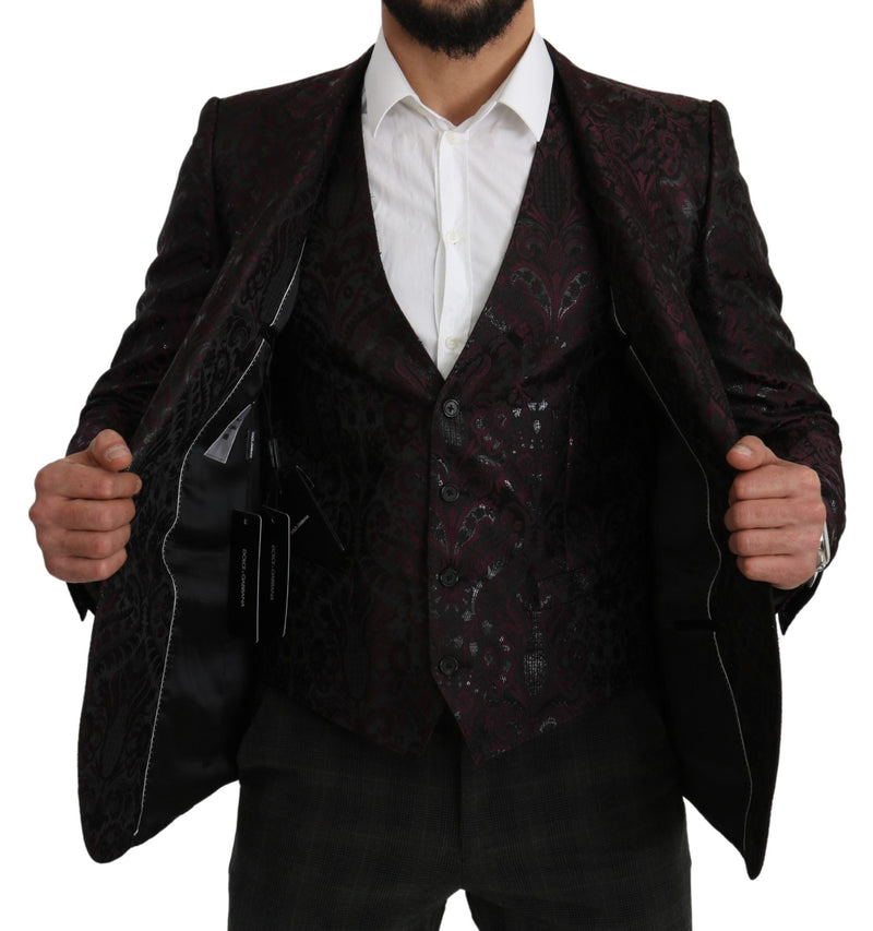 Black Bordeaux Jacquard Floral Slim Fit Blazer