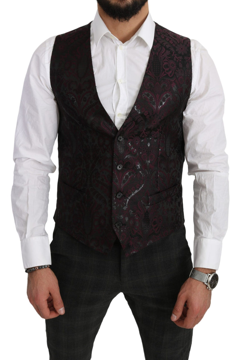 Black Bordeaux Jacquard Floral Slim Fit Blazer