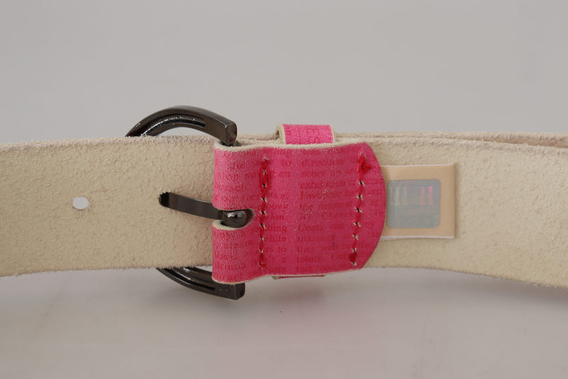 Pink Leather Letter Logo Round Buckle Waist Belt