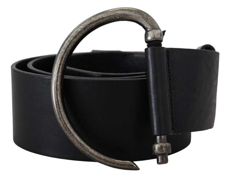 Black Leather Round Hook Buckle Waist Belt