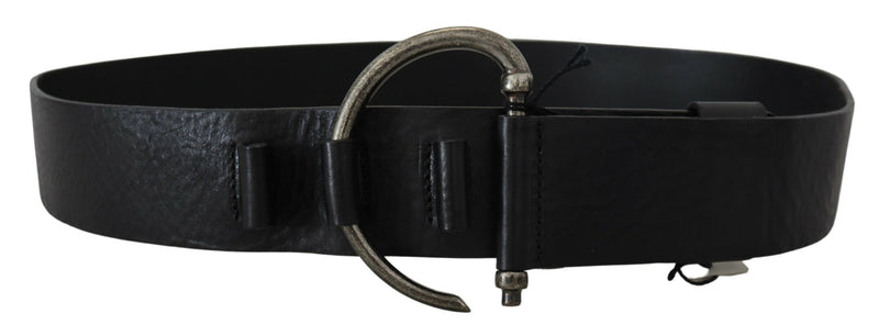 Black Leather Round Hook Buckle Waist Belt