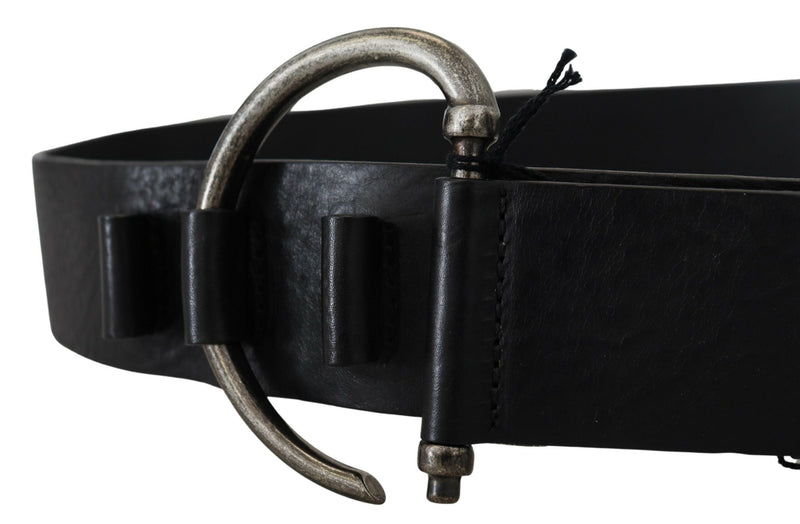 Black Leather Round Hook Buckle Waist Belt