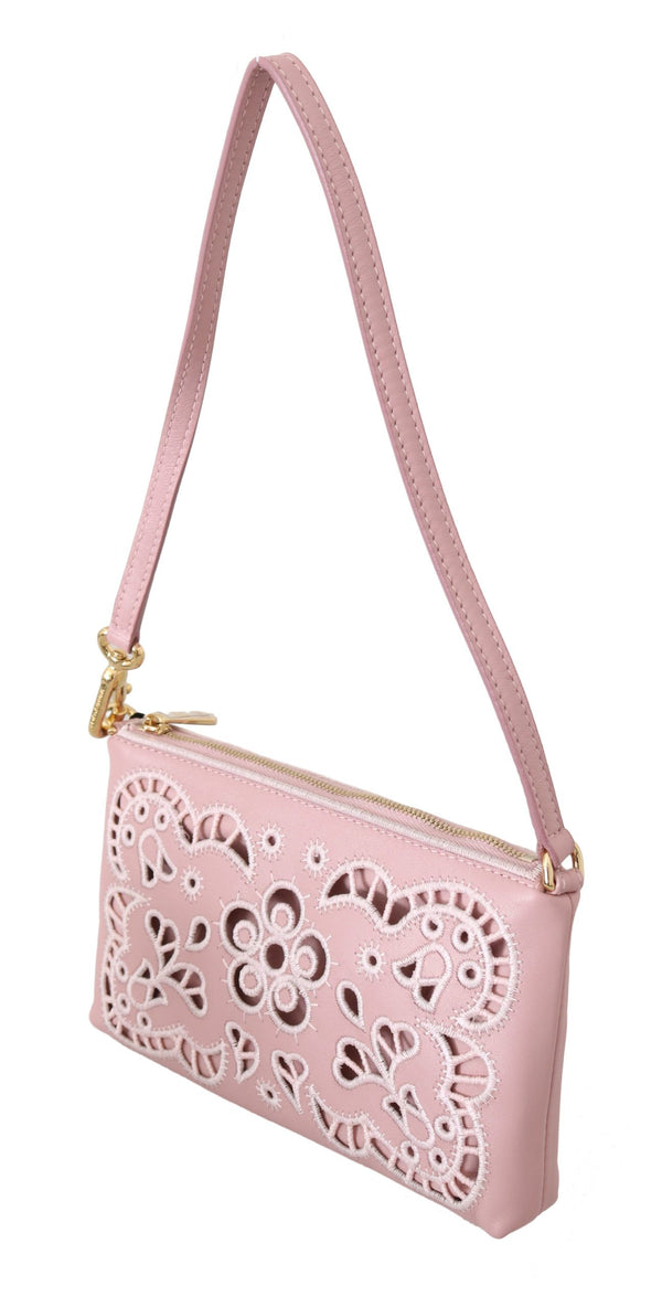 Pink Cutout Shoulder Mini Cross Body Leather Purse