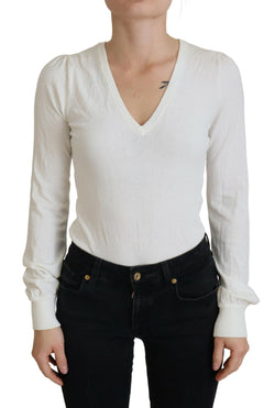 Ivory V-Neck Long Sleeves Women Blouse Top