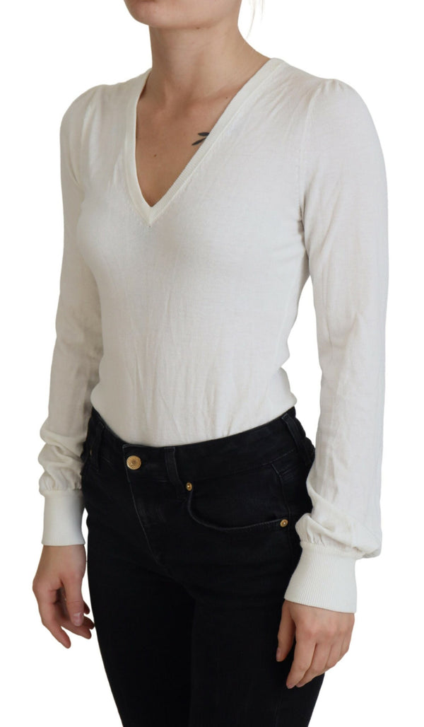 Ivory V-Neck Long Sleeves Women Blouse Top