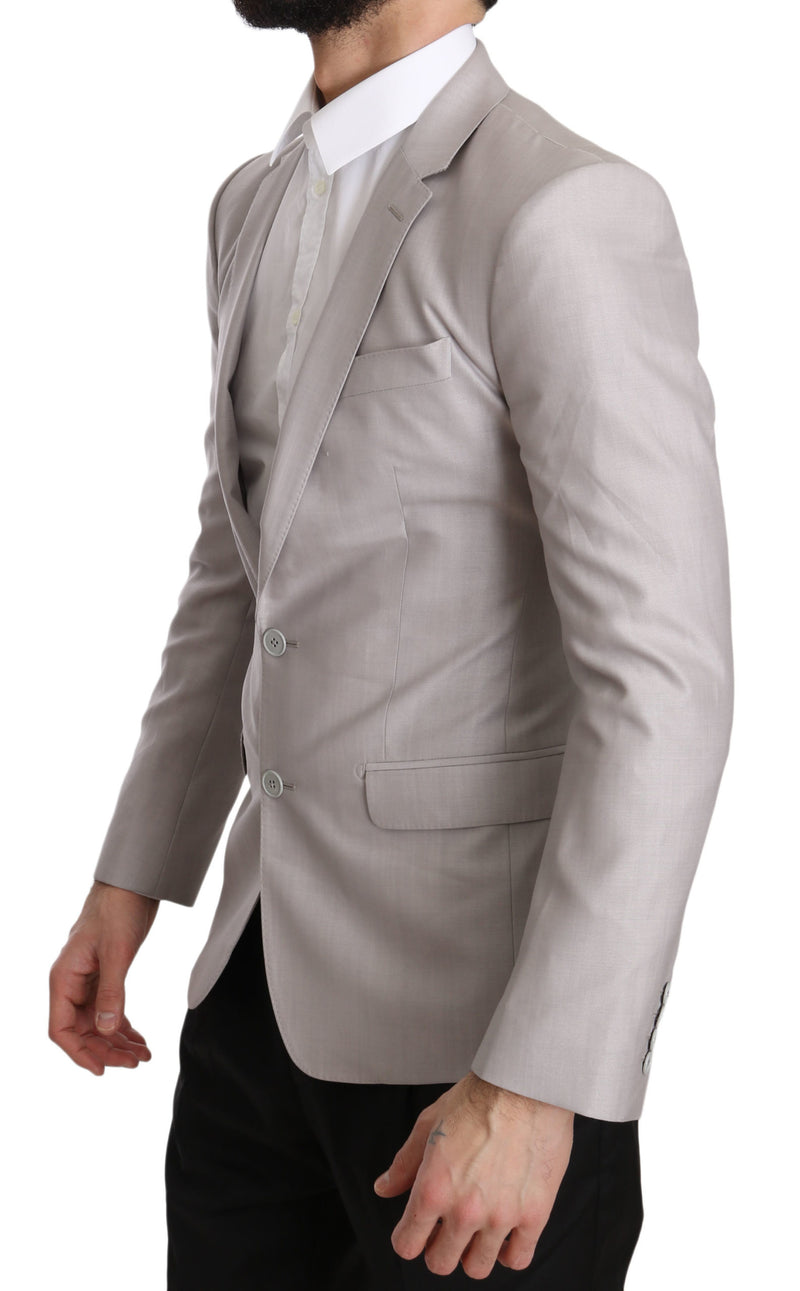 Silver Wool Slim Fit Jacket Coat Blazer