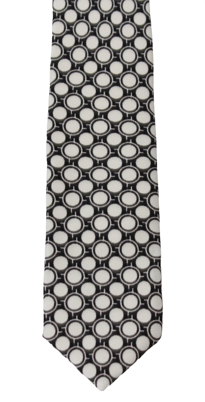 Black White Prtinted 100% Silk Necktie