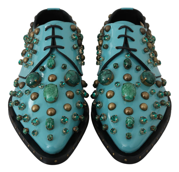 Blue Leather Crystal Dress Broque Shoes