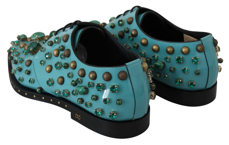 Blue Leather Crystal Dress Broque Shoes