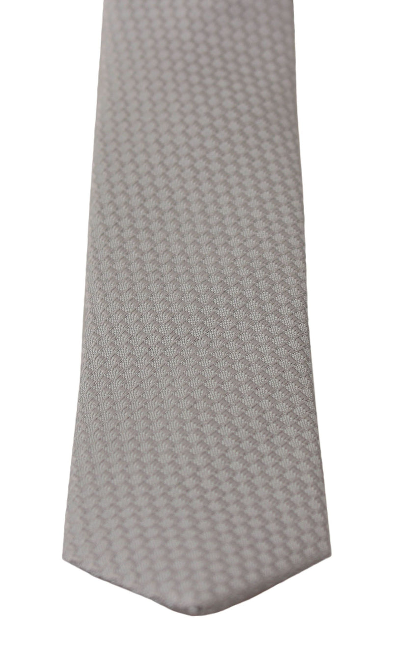 Grey 100% Silk Embroidered Classic Wide Necktie Tie