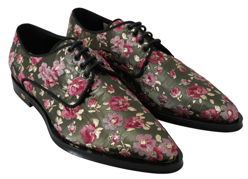 Green Jacquard Floral Dress Broque Shoes