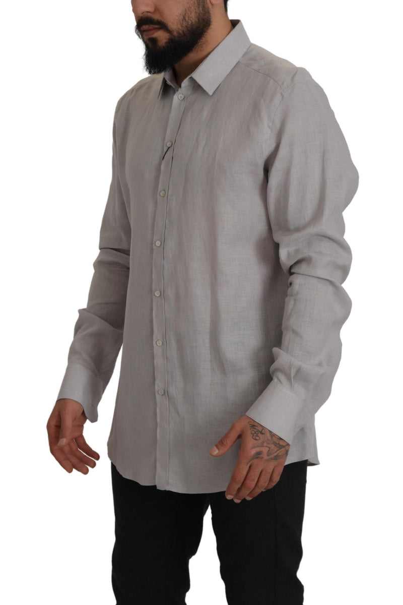 Gray Linen Long Sleeves Formal GOLD Shirt