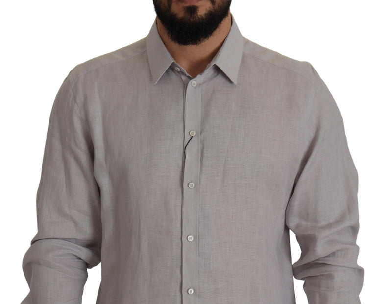 Gray Linen Long Sleeves Formal GOLD Shirt