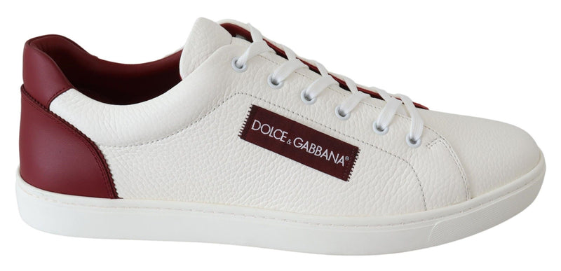 White Bordeaux Leather Low Top Shoes Sneakers