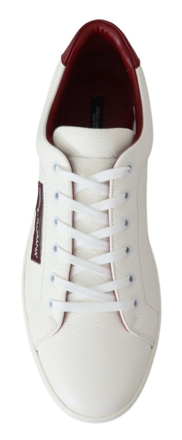 White Bordeaux Leather Low Top Shoes Sneakers