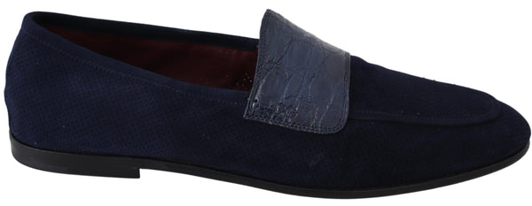 Blue Suede Caiman Loafers Slippers Shoes