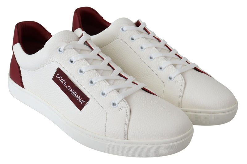 White Bordeaux Leather Low Top Shoes Sneakers