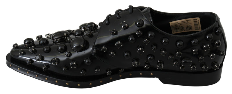 Black Leather Crystals Dress Broque Shoes