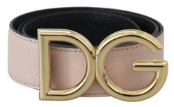 Beige Leather Gold DG Logo Metal Buckle Belt