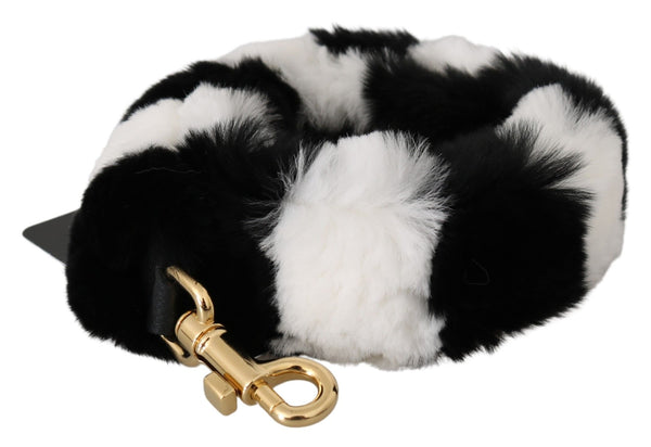 Black White Lapin Fur Accessory Shoulder Strap