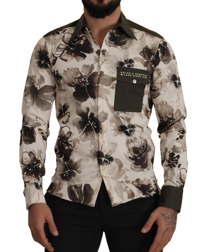 Green Beige Floral Cotton Stretch Exclusive Shirt