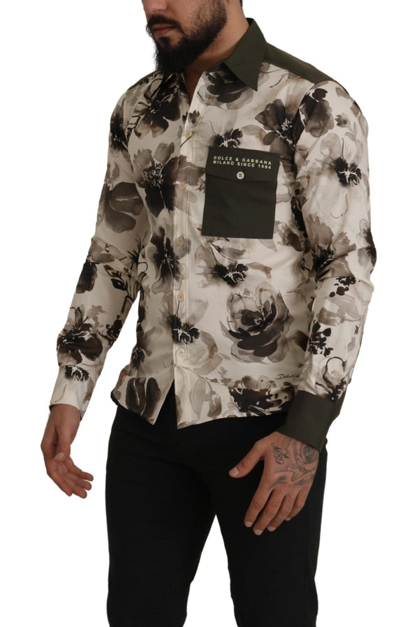 Green Beige Floral Cotton Stretch Exclusive Shirt