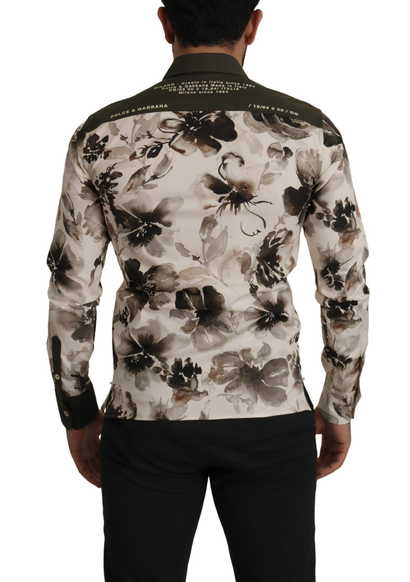 Green Beige Floral Cotton Stretch Exclusive Shirt