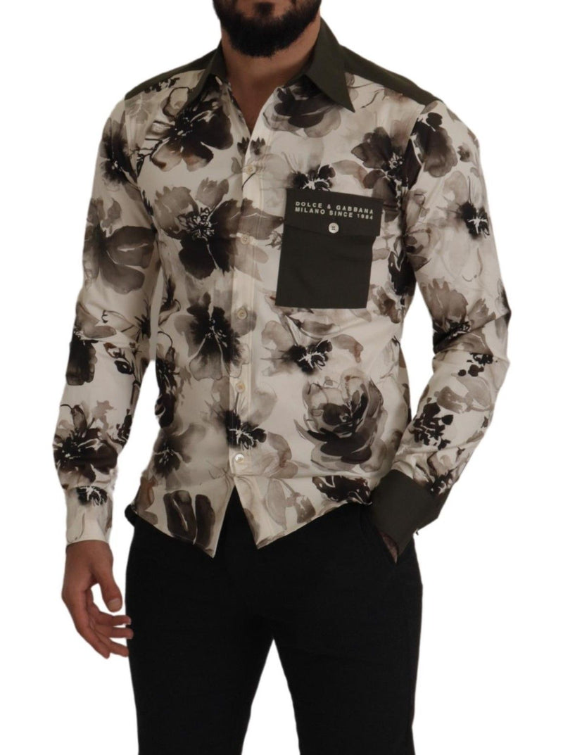 Green Beige Floral Cotton Stretch Exclusive Shirt