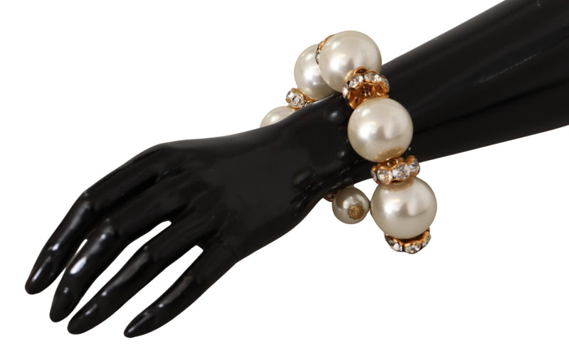 Gold Tone Brass Crystal Maxi Pearl Embellished Bracelet