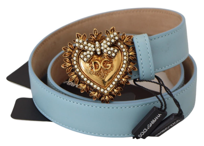 Blue Leather DEVOTION Heart DG Logo Metal Buckle Belt