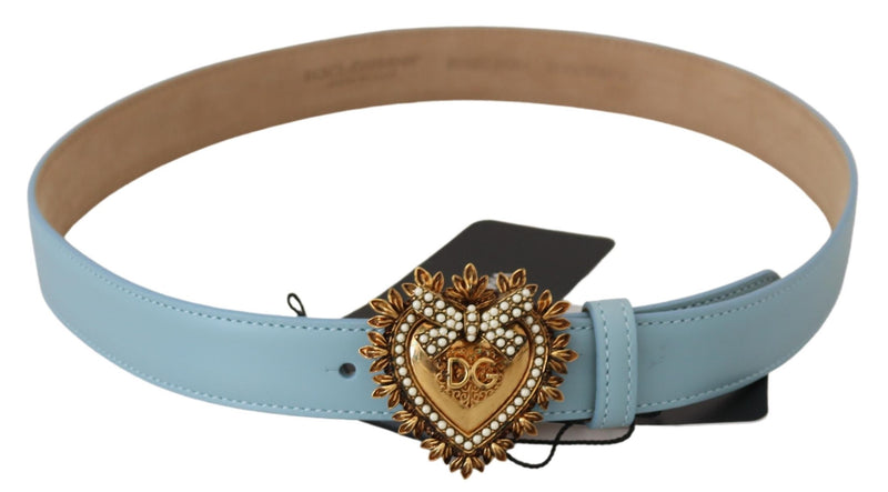 Blue Leather DEVOTION Heart DG Logo Metal Buckle Belt