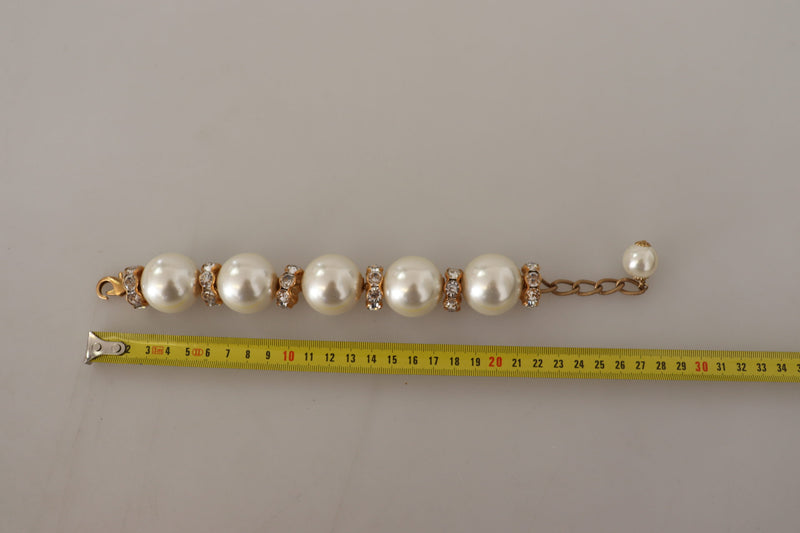 Gold Tone Brass Crystal Maxi Pearl Embellished Bracelet