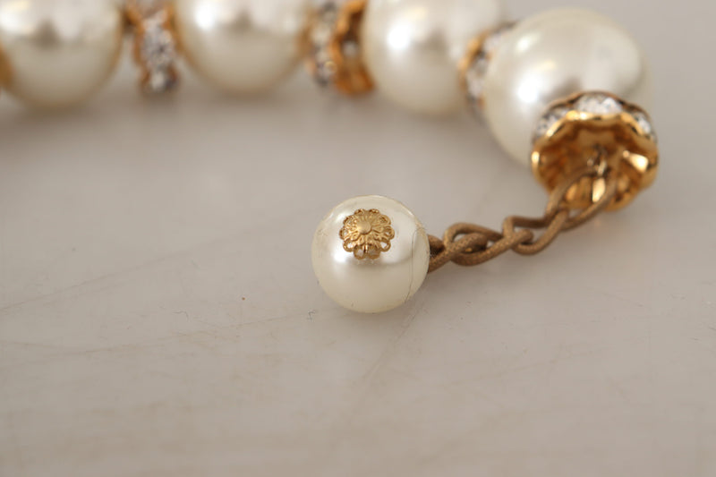 Gold Tone Brass Crystal Maxi Pearl Embellished Bracelet