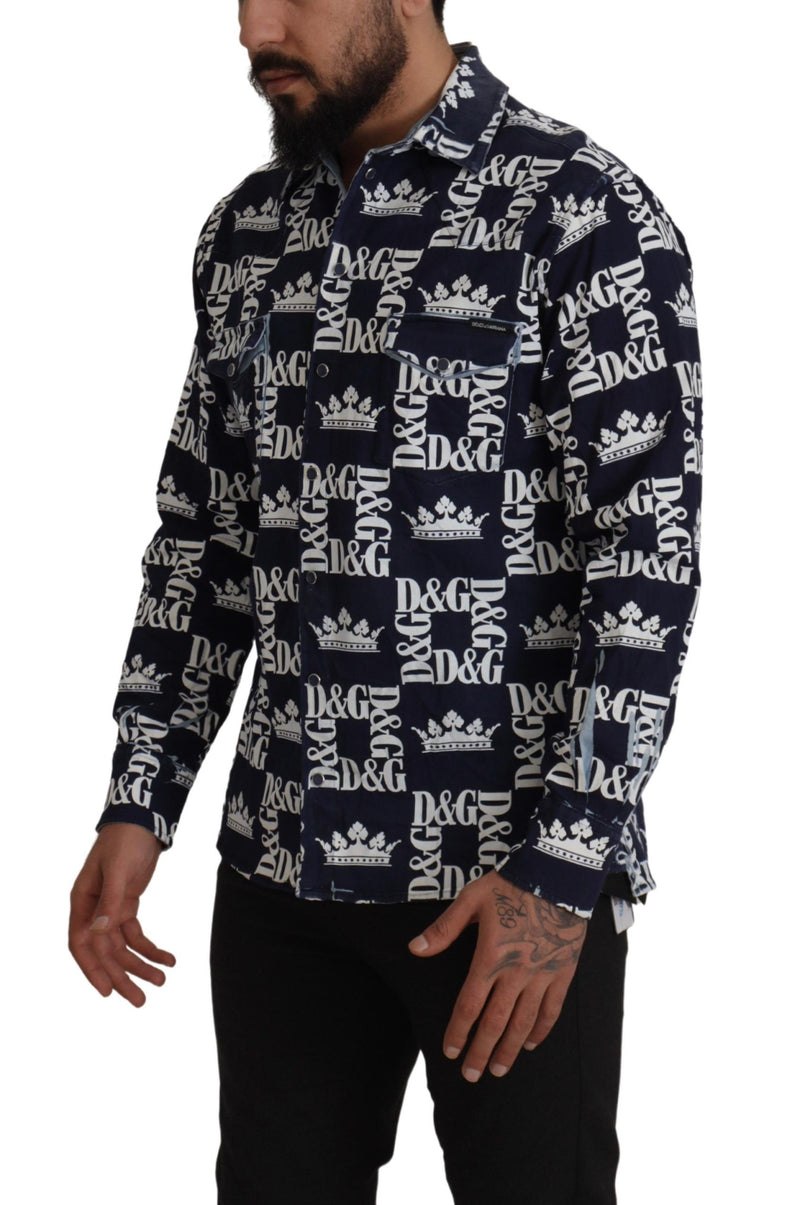 Blue Denim Stretch DG Crown Logo Casual Shirt