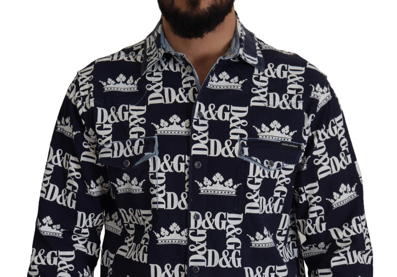 Blue Denim Stretch DG Crown Logo Casual Shirt