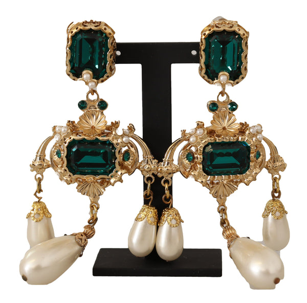 Gold Crystal DG Baroque Clip-on Jewelry Dangling Earrings