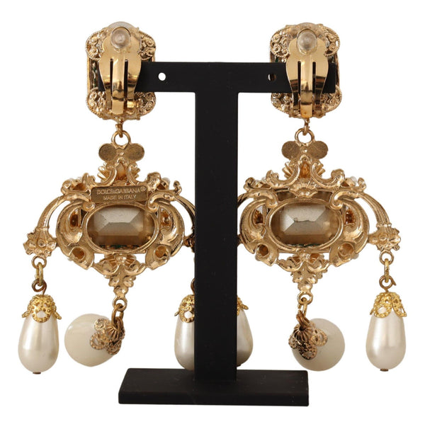 Gold Crystal DG Baroque Clip-on Jewelry Dangling Earrings