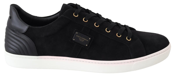 Black Suede Leather Mens Low Tops Sneakers