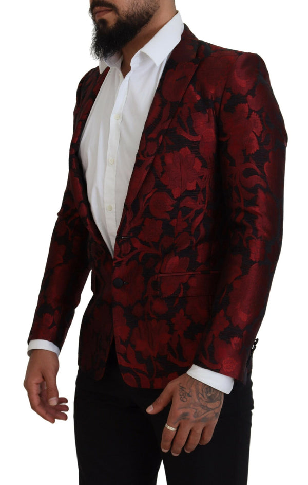 Red Floral Jacquard Suit Martini Blazer