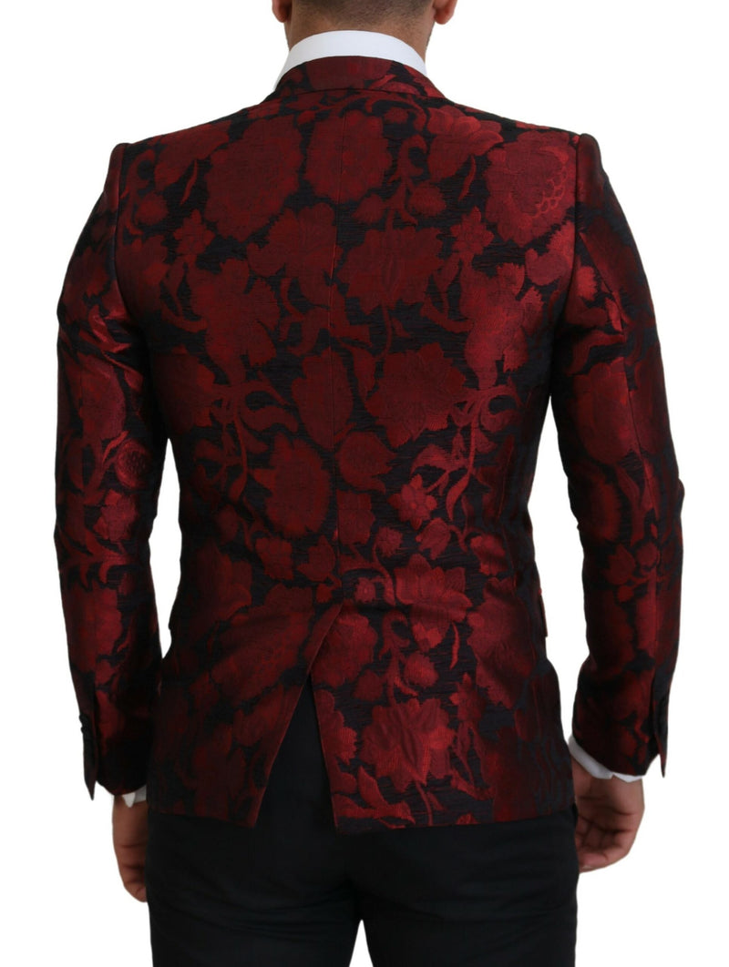 Red Floral Jacquard Suit Martini Blazer