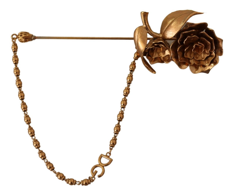 Gold Tone Real Brass Flower Chain Pin Brooch