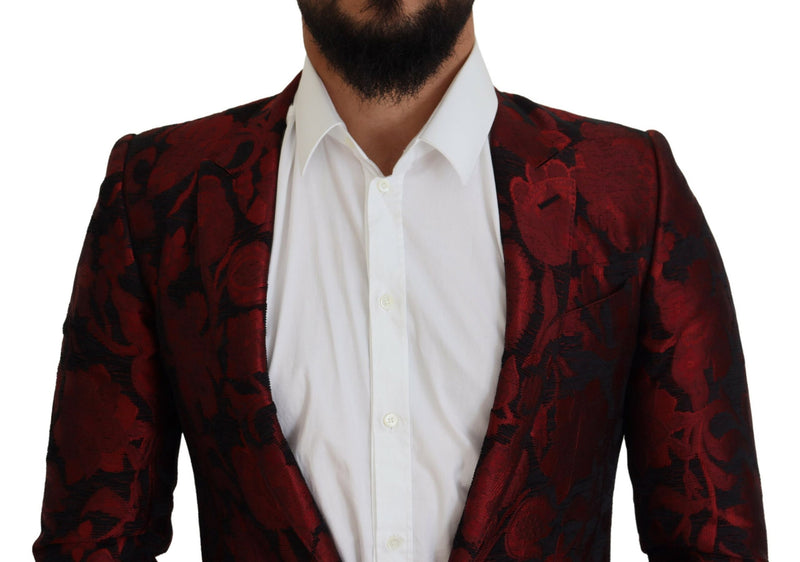 Red Floral Jacquard Suit Martini Blazer