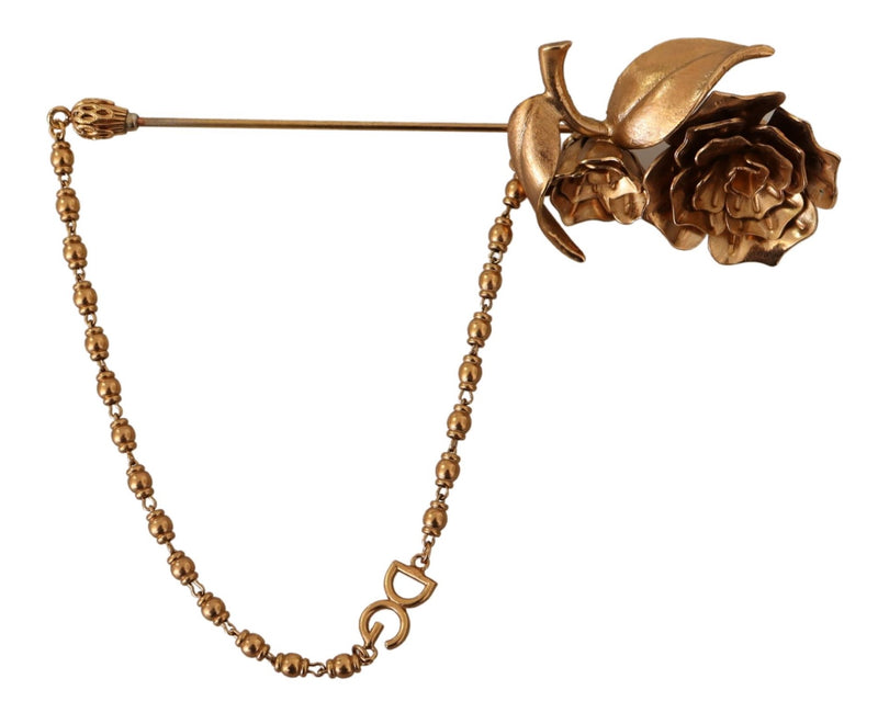 Gold Tone Real Brass Flower Chain Pin Brooch