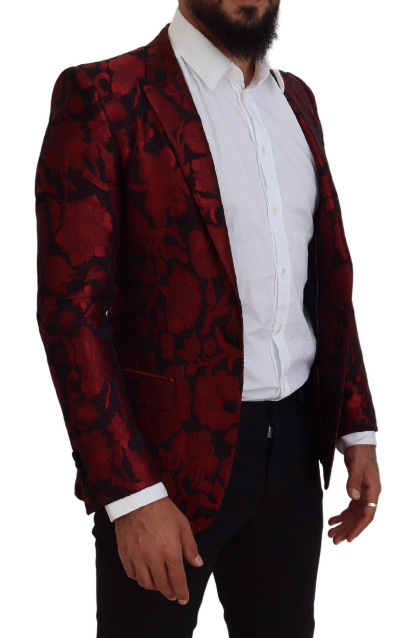 Red Floral Jacquard Suit Martini Blazer