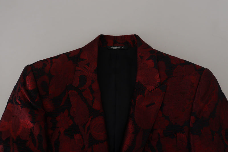 Red Floral Jacquard Suit Martini Blazer