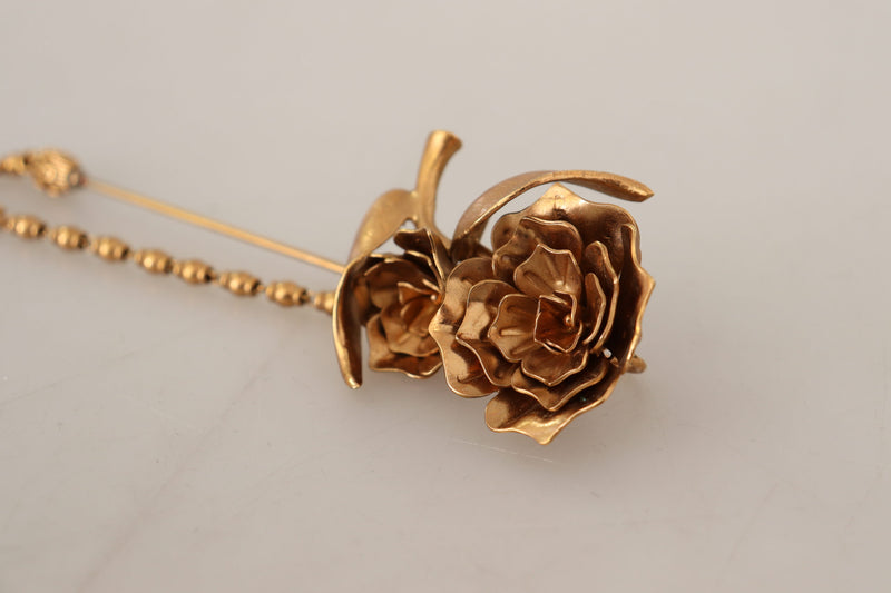 Gold Tone Real Brass Flower Chain Pin Brooch