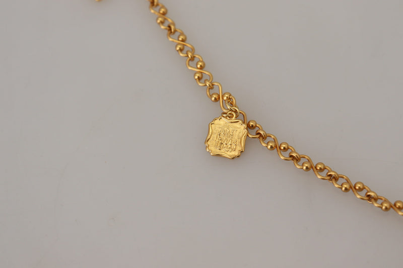 Gold Tone Brass Chain Religious Cross Pendant Necklace